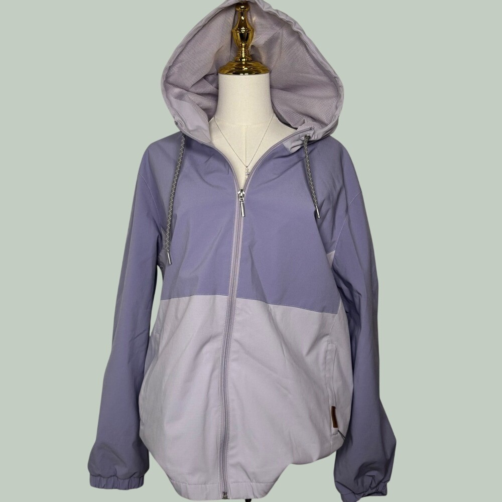 voyager lavender purple windbreaker hooded jacket outdoors travel activewear zip